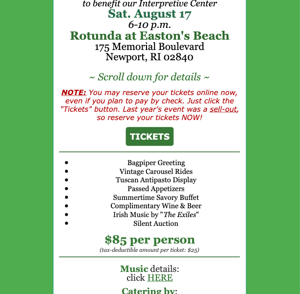 Reserve your Tickets NOW: “Shamrocks & Seashells” – Sat. Aug. 17