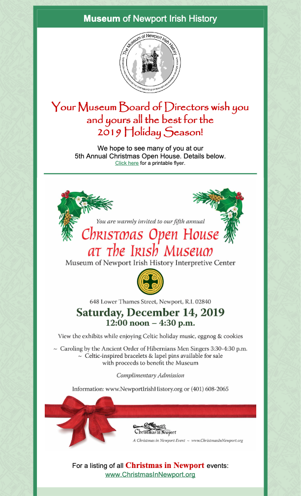 Irish museum christmas open house 2022 newport ri