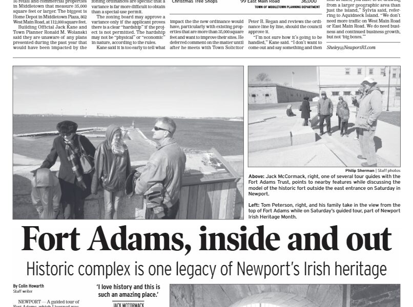 Newport Daily News – “Fort Adams, inside and out – Historic complex is one legacy of Newport’s Irish heritage”