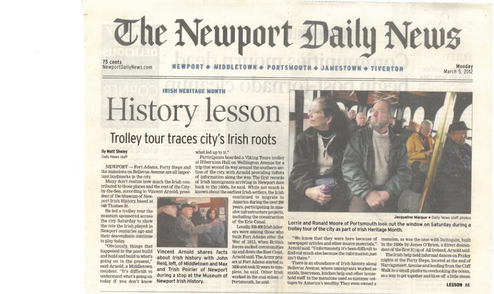 Newport Daily News – “History Lesson:  Trolley Tour Traces City’s Irish Roots”