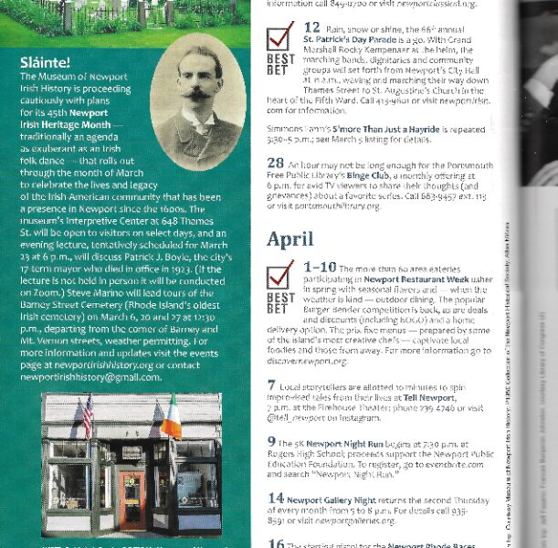 Newport Life Magazine (Mar-Apr. issue)  – “Museum of Newport Irish History Irish Heritage Month happenings”