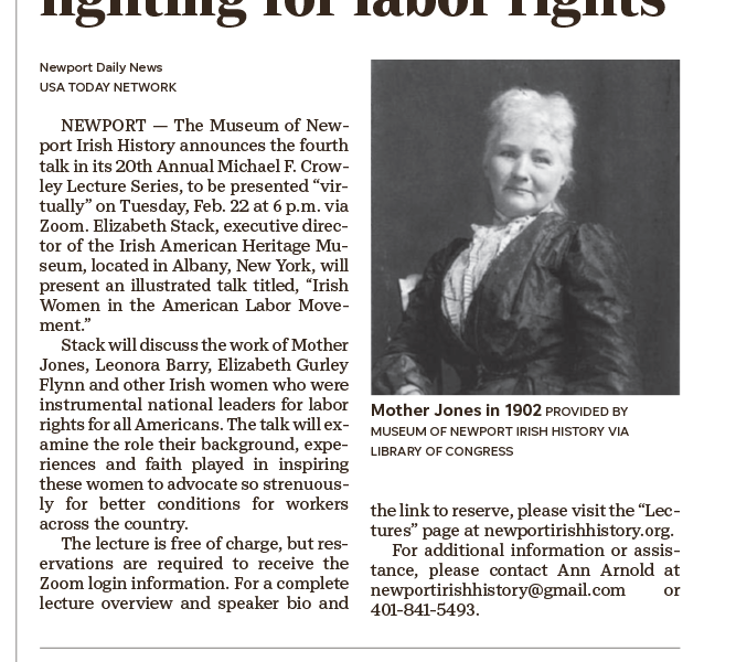 Newport Daily News –  “Talk on Irish women fighting for labor rights”