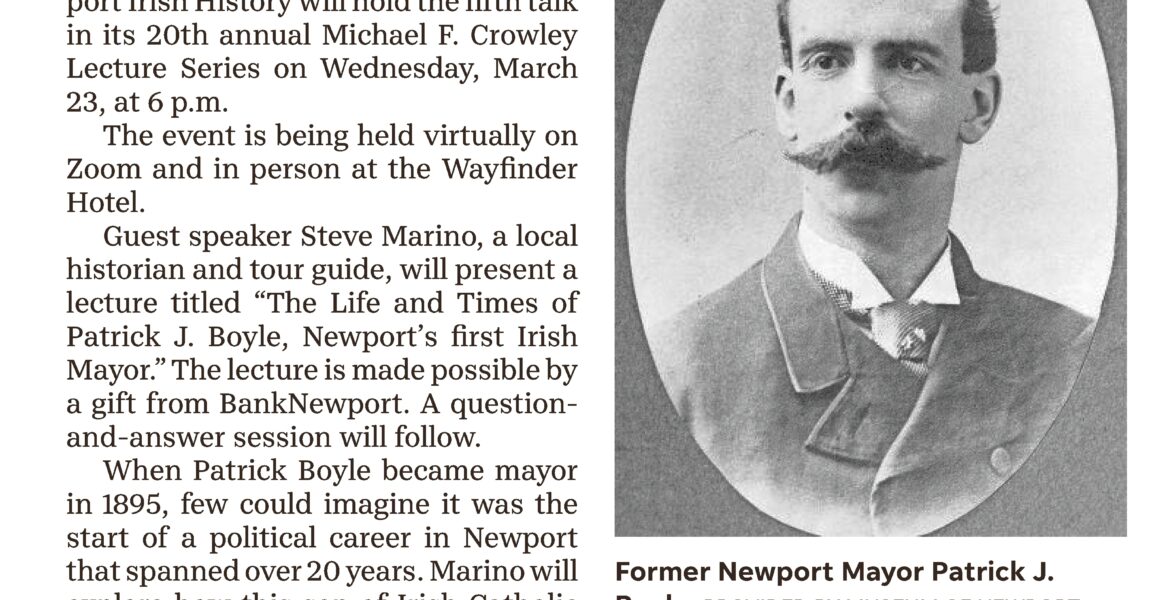 Newport Daily News – “Lecture to Discuss Newport’s First Irish Mayor”