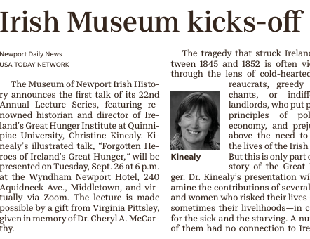 Newport Daily News: Irish Museum kicks off lecture series with Christine Kinealy