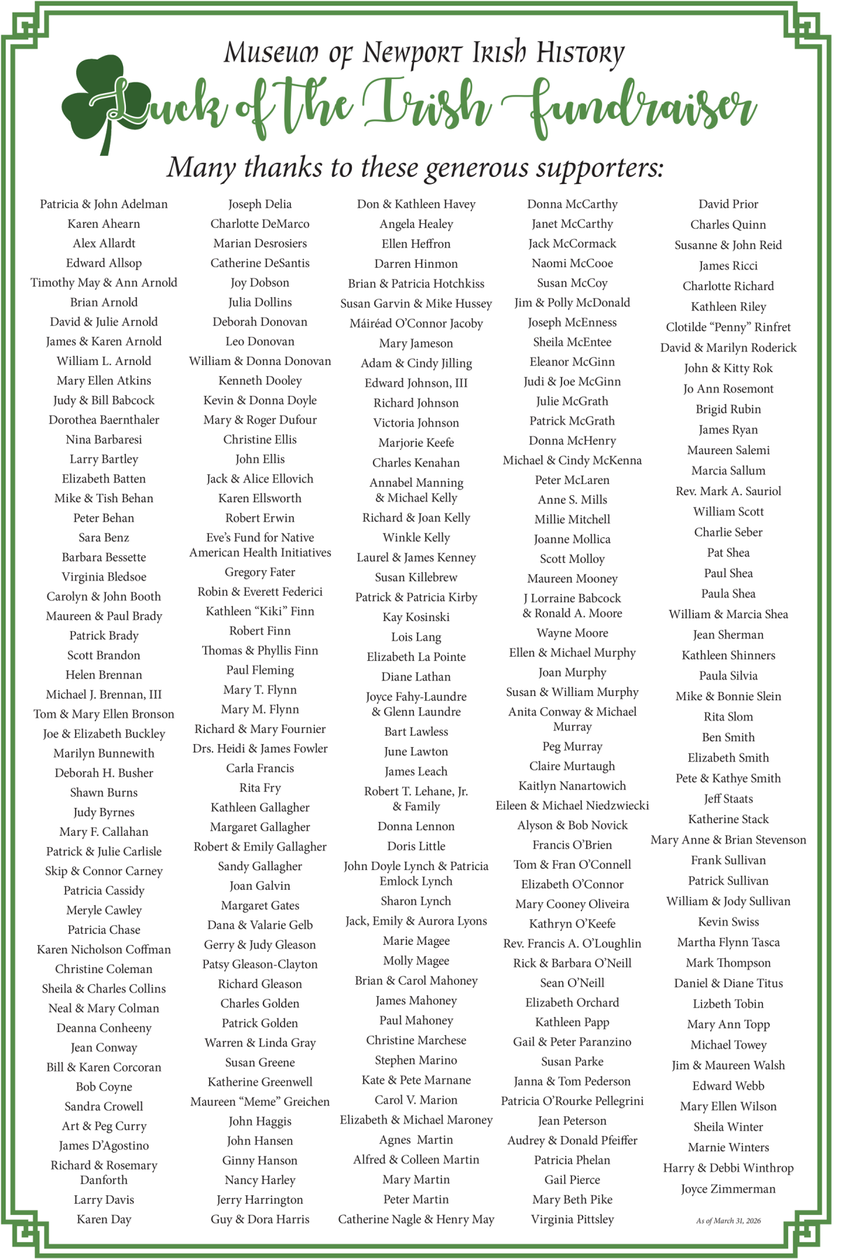 Luck of the Irish Donors
